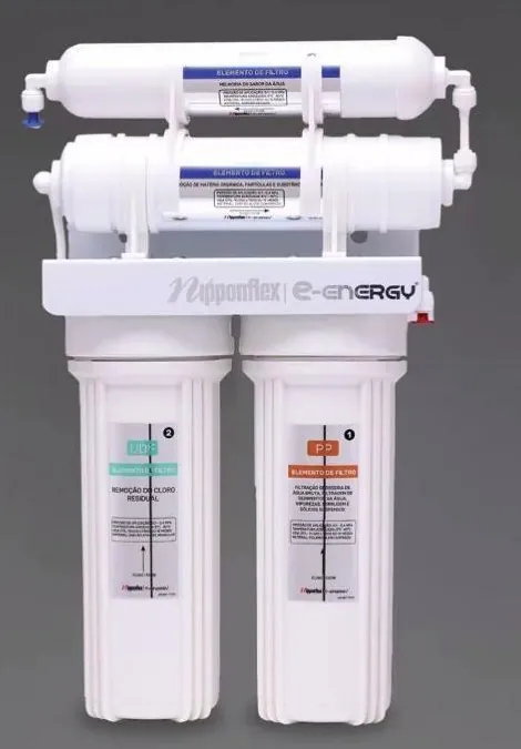 Filtro E-Energy 4 Estágios montado, com os quatro elementos filtrantes